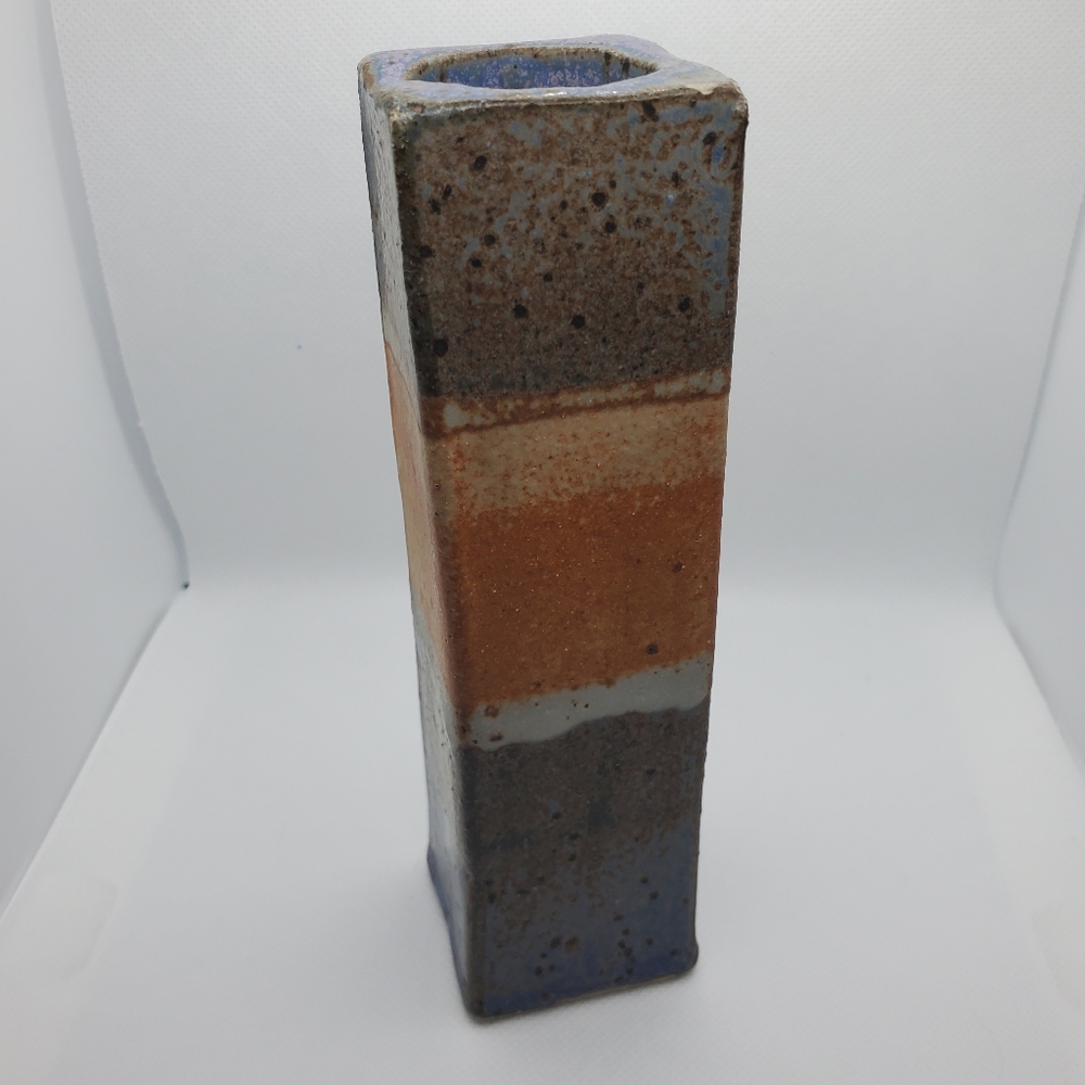 Purple & Orange Skinny Pottery Vase, Marked